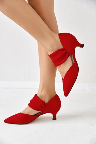 Image of Coutgo Womens Low Kitten Heel Dress Shoes Pointed Toe Slip on Ankle Strap Cutout Elegant Party Wedding Pumps
