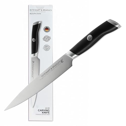 STEWART & BRADLEY Carving Knife – 20cm (8-Inch) German Steel Blade, Full Tang Kitchen Knife with Ergonomic Handle – Precision Forged, Ultra-Sharp & Perfect for Meats, Vegetables, and Everyday Cooking