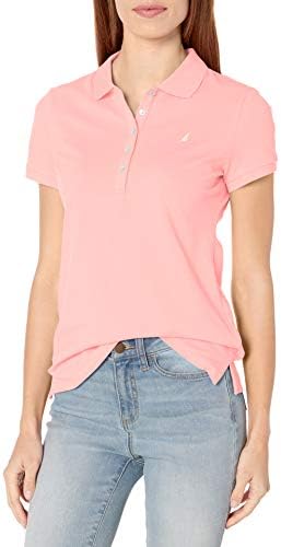 Nautica womens 5-button Short Sleeve Breathable 100% Cotton Polo Shirt, Aloha Pink, X-Small US