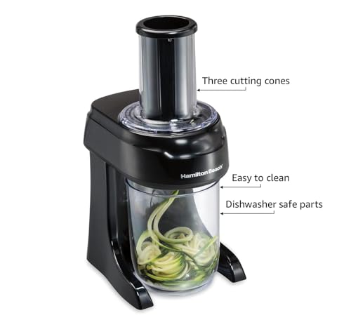 Hamilton-Beach-3-in-1-Electric-Vegetable-Spiralizer-for-Veggie-Noodles-Zoodle-Maker-Slicer-With-3-Cutting-Cones-for-Spaghetti-Linguine-and-Ribbons-6-Cups-Black-70930 Hamilton Beach 3 in 1 Electric Vegetable Spiralizer for Veggie Noodles Zoodle Maker Slicer With 3 Cutting Cones for Spaghetti Linguine and Ribbons 6 Cups Black 70930