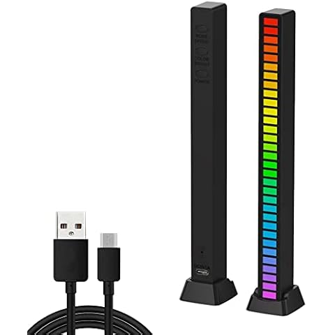 RGB Music Rhythm Light, Voice Activated LED Light, Atmosphere Light, 32 Bit Music Level Indicator Sound Control Ambient Light Car Desktop LED Light for Gaming, Car, PC, TV, Party and More,Black Cover