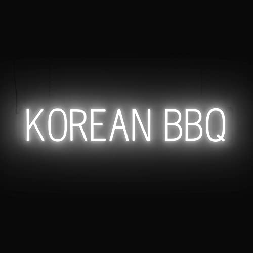 Image of SpellBrite LED Neon KOREAN BBQ Sign for Business - White, 38 inch x 6 inch | Ultra-Bright Click-Together Signage for Restaurants, with Visibility from 500 Feet - 8 Animations, 6 Brightness Levels