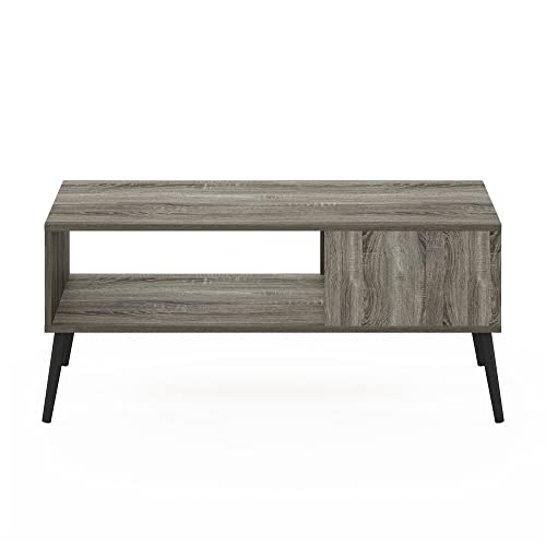 Furinno Claude Couchtisch im Mid-Century-Stil mit Holzbeinen, Französisches Eichengrau