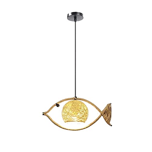 Chandelier forme poisson en osier rotin pour salle à manger