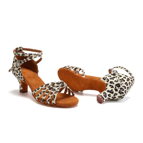 Women Latin Dance Shoes Satin Ballroom Salsa Professional Practice Dancing Shoes, Model EM-217GB-54