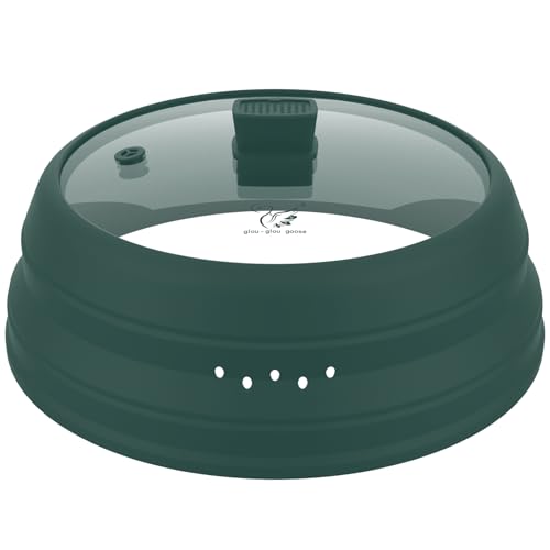 Microwave Splatter Cover Glass Cover Guard Lid with Collapsible Silicone for Food Pot Plate Cover 11.8 inch Dark Green by GLOU-GLOU GOOSE GGG - Used condition - US$29.80