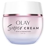 Olay Super Cream Crema Hidratante Facial Con Protección UV SPF30 Recargable, 5 Beneficios En 1 Para la Piel, Hidratación Ultra Ligera, Protege Contra El Daño Solar, Brillo y Protección Instantáneos