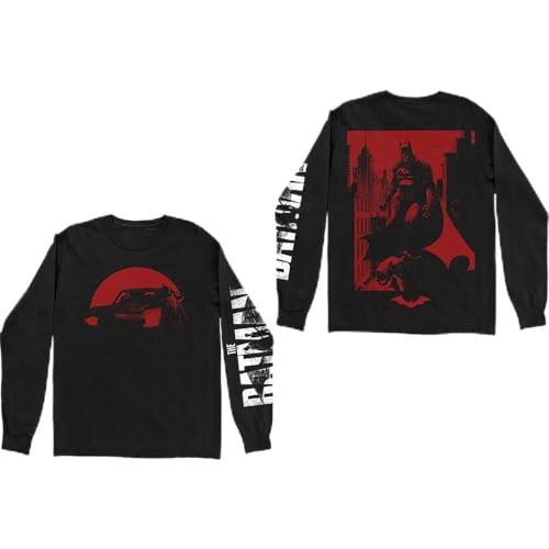 T-Shirt Batman Homme et Unisexe Noir avec Imprimé Voiture Rouge en Taille L