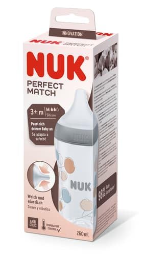 NUK Perfect Match Biberon 260 ml, à partir de 3 mois, gris (1 pièce)
