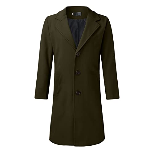 Mens Wool Blend Pea Coat Notched Collar Single Breasted Solid Overcoat Thermal Winter Stylish Trench Coat2