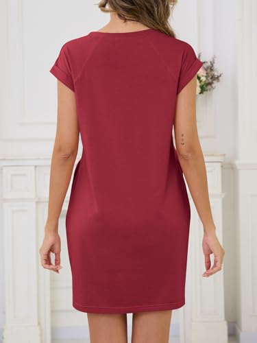 Image of UNCLECAT Womens T Shirt Midi Dresses Summer Cap Sleeve Crewneck Loose Fit Casual Dress with Pockets