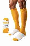 BIRIKKINA Calzettoni da Calcio SET 3 PAIA - 10 COLORI DISPONIBILI - Calza Da Calcio Ragazzo - Bambino - Uomo (IT, Testo, M, 35-40, GIALLO)