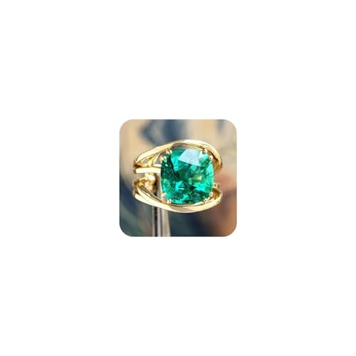 18K Gold Green Diamond Ring - Avant-Garde Irregular Line Design with Colorful Gemstones, Trendy Instagrammable Statement Jewelry Size 6