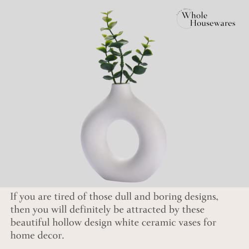 Whole Housewares Ceramic Vase - White Nordic Boho Donut Shape Decorative Vases - Circle Vase With Hole For Modern Home - Round Minimalist Matte Pampas Flower Vase Decor For Party #TOP5