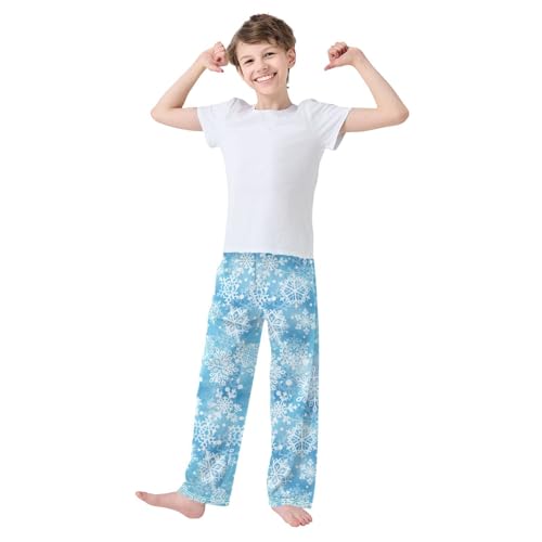 Winter Snowflake Boys Long Pants Soft Trousers Elastic Waist Kids Lounge Bottoms with Pockets S-XL2