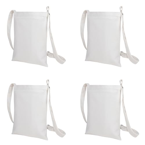 Muka 4 Pack Small Crossbody Canvas Zipper Bag, 7 x 9 Inch Blank Bag for DIY Craft