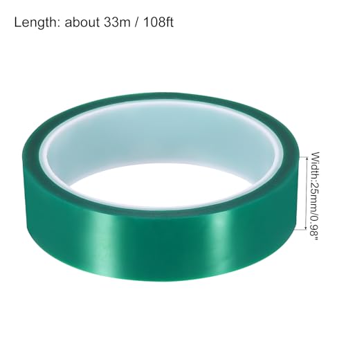 Image of uxcell Green Heat Tape, 1 Roll 25mmx33m 108ft High Temperature Heat Resistant Tape for Sublimation,Heat Vinyl Press,Heat Transfer, Circuit Board, No Residue
