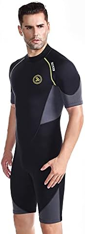 ZCCO Men's Shorty Wetsuits 1.5mm Premium Neoprene Back Zip Short Sleeve for Scuba Diving,Spearfishing,Snorkeling,Surfing （2X-Large）