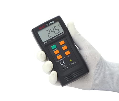 Image of VAR TECH Digital thermometer V 6500 K type thermocouple -150 C to 1300 C industrial use with Rod type and bead type probe Data hold Min /Max /Avg Auto power off, Accurate Temperature measurment