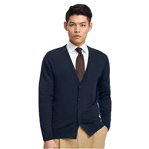 [§ＤＡＹ　ＣＬＯＴＨ∞Ｄａｙｃｌｏｔｈ] カーディガン メンズ Vネック セーター ニット 無地 長袖 綿 100 コットン ボタン 春 秋 冬 ビジネス 学生 大きいサイズ スクールカーディガン 男 (M, ネイビー)の商品画像（Amazon）