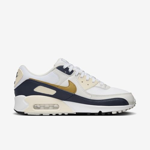 Nike Air Max 90 Next Nature Women's Shoes (HF3444-100, White/Obsidian/Coconut Milk/Metallic Gold) Size 8.53