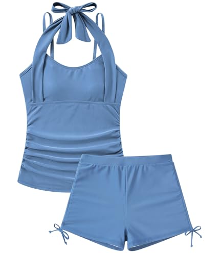 Image of Girls Tankini Swimsuit 2 Piece Halterneck Bathing Suit for Teens Size 7-16