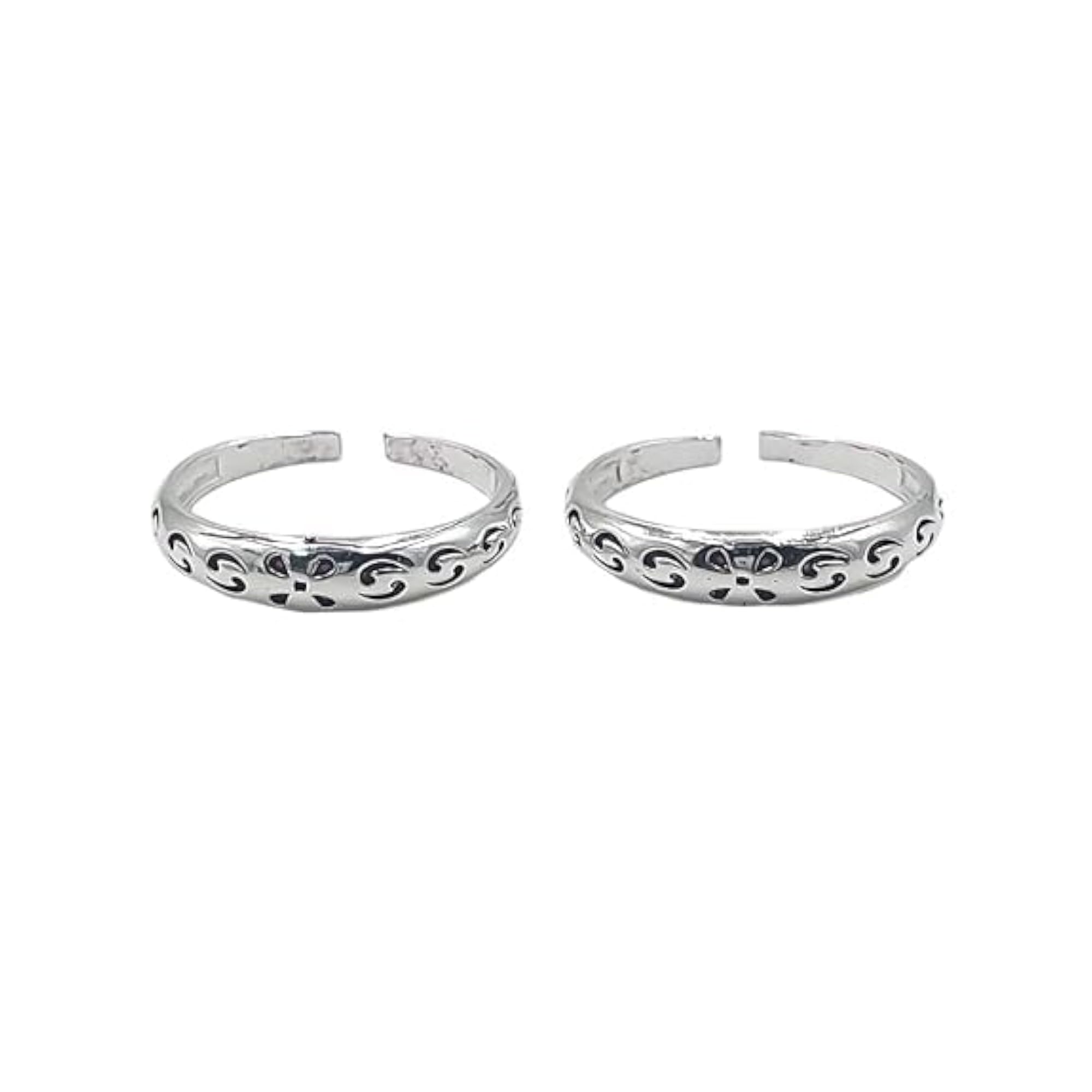 Silver Cut Work Designer Band Toe Rings Set of 2