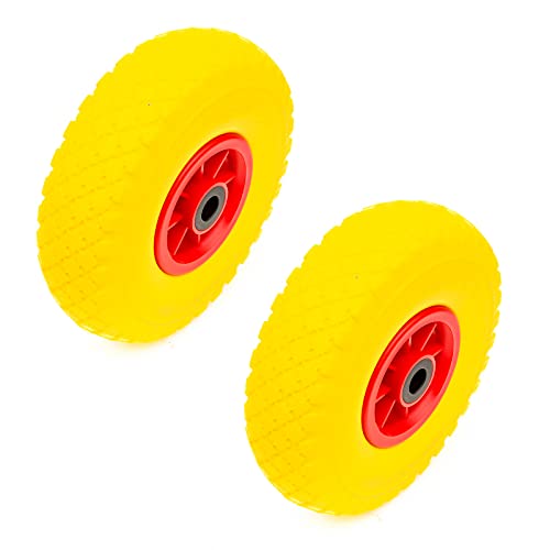 2x Wheel 10 Inch PU Solid Puncture Proof Tyre 3.00-4 300x4 Bearings Wheelbarrow