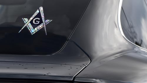 Image of Elektroplate Mason G Square & Compass Silver Reflective Car Decal 3.1 inch | Premium Weatherproof Automotive Grade Metallic Masonic Sticker for Water Bottle, Laptop & More; Made in the USA