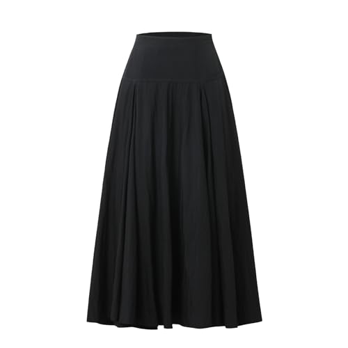 Women's High Waist Pleated Maxi Skirt, Flowy A-Line Silhouette, Elastic Waistband, Full Length for Casual or Formal Wear