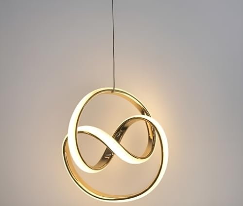 Image of Modern LED Ring Pendant Hanging Light | Luxury Gold Finish Ceiling Lamp for Bedroom, Living Room, Dining Area & Hotel Decor | Contemporary Indoor Decorative Light