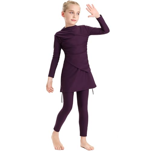 Image of Muslim Swimsuits for Girls Modest Swimwear Full Cover Hijab Burkini Islamic Top Pants Cap 3PCS Rash Guard Sets