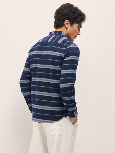 Image of THE BEAR HOUSE Men's Cotton Striped Slim Fit Casual Shirt