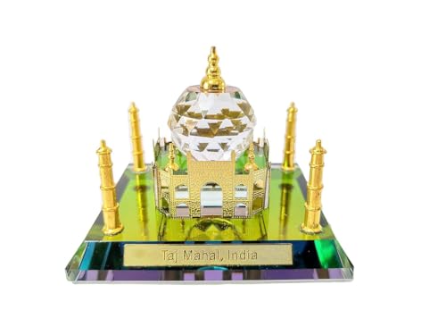 Image of Crystal Taj Mahal Showpiece with Gold Detailing | Mini Taj Mahal Replica Souvenir | Crystal Decorative Item for Home Decor, Office Desk Decor & Showcase | Indian Heritage Gift & Tourist Souvenir