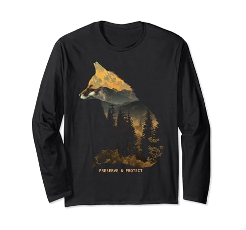Fox Forest Protect Preserve Hiking Camping Nature Lover Long Sleeve T-Shirt