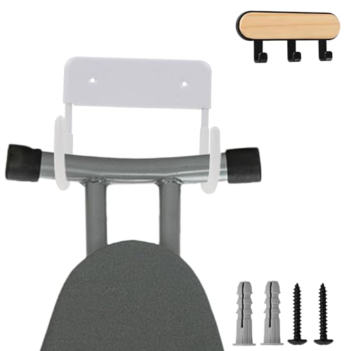 Ironing Board Hanger Wall Mounted,Ironing Board Hook,Metal Ironing Board Holder,Strong Ironing Board Storage Wall Bracket for Small and Large Ironing Board Organize with a Coat Hook