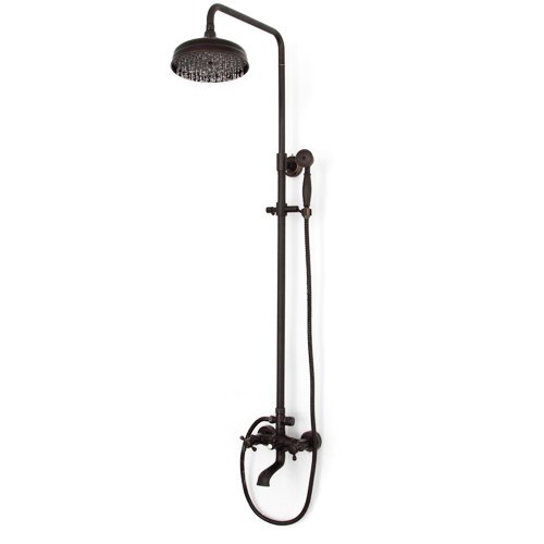 Ouku Bathroom Oil Rubbed Bronze Wall Mount Waterfall Rain Handheldheld Shower Faucet with Shower Arms and Holder Lavatory Bath Shower System Ceramic Valve Included Plumbing Fixtures Bronze Antique Inspired Shower Set Vintage Style Round Rainfall Shower Head Set