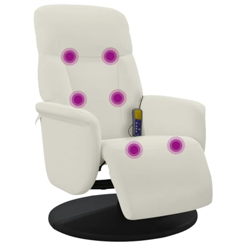 Vidaxl Poltrona Massaggiante Reclinabile Con Poggiapiedi Crema Velluto, Poltrona Reclinabile, Poltrona Massaggiante Elettrica, Poltrona In Velluto
