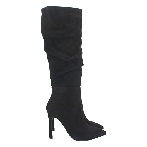 shoes&blues.es 68275 Bota con Tacon Fino para Mujer, con Punta Fina, Cana Arrugada, y Cierre de Cremallera, Otono Invierno 2022. Talla 38 Negro