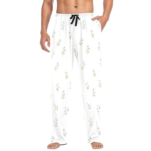 Men's Pajama Pants Blue Flowers Floral Pajamas Bottoms Pj Pants Soft Cotton Lounge Pant Sleepwear Bottom for Men