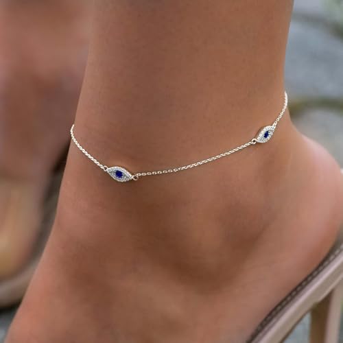 Ankle Bracelets for Women 14K Gold Silver Plated Anklets for Women Waterproof Boho Evil Eye Pearl Charm Pendant Beaded Foot Chain Adjustable Dainty Summer Beach Jewelry Set Gifts Non Tarnish3