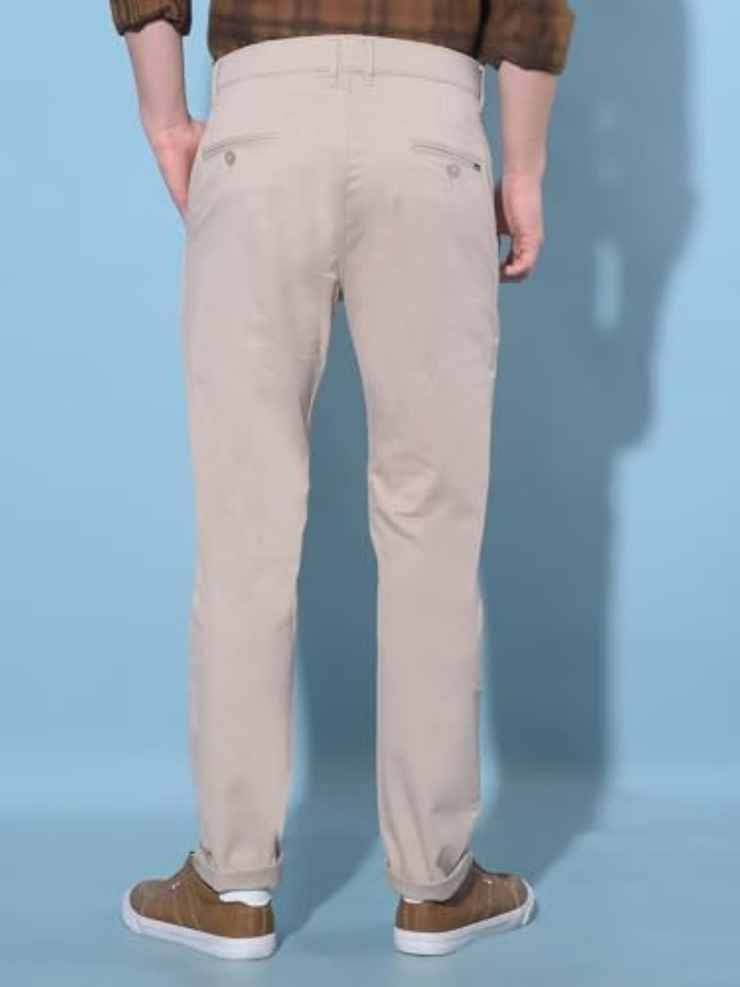 Men's Beige Cotton Trousers, Comfortable Fit