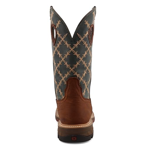 Twisted X Men's 12" Western Work Boot, Square Toe Nano Toe with CellStretch, Mocha & Slate, 12 D3