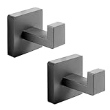 Fenas Heavy Duty Stainless Steel Towel Hooks, Wall Mounted Square Robe Hooks for Bathroom, Kitchen, Bedroom, Hotel 2 Pack Grey