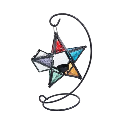 GOOHOCHY 1pc Pentagram Wind Lamp Metal Star Candle Holder Metal Serving Tray Wedding Candles Metal Tray Desk Stand Metal Candle Holder Decor Star Shape Candlestick Candle Cup Desktop Glass