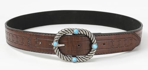 Women Western Leather Belt Turquoise Buckle Belt Country Cowgirl Belt for Jeans Pants Dresses4