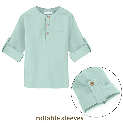 Image of Arshiner Boys Cotton Linen Henley Shirt Button Down Shirt Long Sleeve T Shirt Beach Shirt Tee Casual Solid Tops
