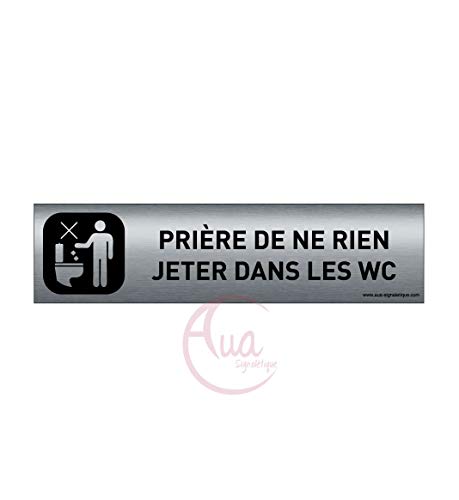 AUA SIGNALETIQUE - Plaque Aluminium brossé imprimé AluSign DARK - 200x50 mm - Double Face adhésif au dos (Ne rien jeter dans WC)