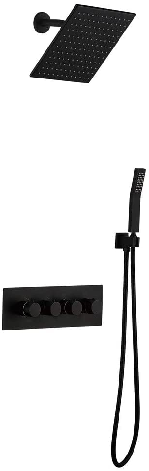 Mitigeur de douche à effet pluie en laiton noir au design carré architectural chic