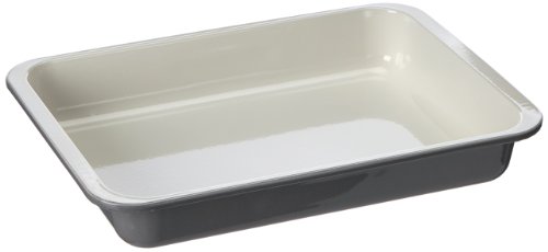 Zenker Grill- und Ofenform Emaille (40 x 5,5 x 29 cm) SPECIAL COOKING, rechteckige Auflaufform mit Emaille-Versiegelung, Bräterform für Braten & saftige Aufläufe (Farbe: Creme/Grau), Menge: 1 Stück